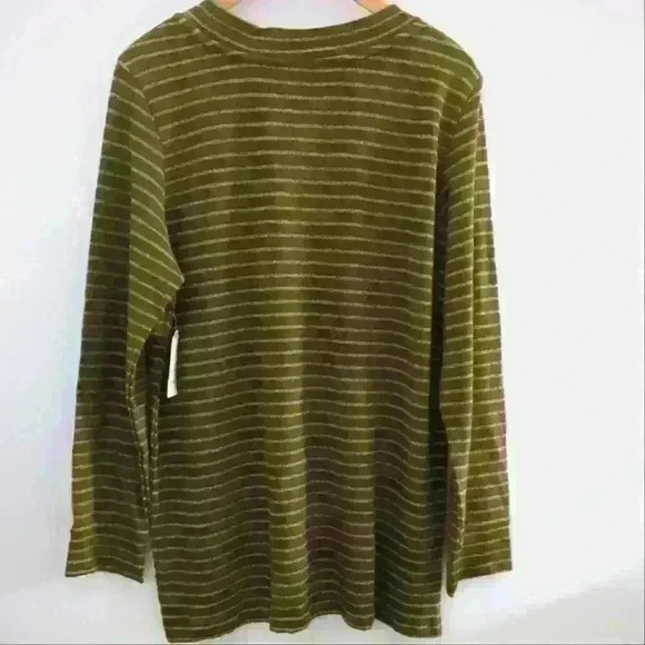 🌴2/$25🌴ST. JOHN'S BAY | Women's Olive/White Striped Cotton Long Sleeved Top - Picture 4 of 5